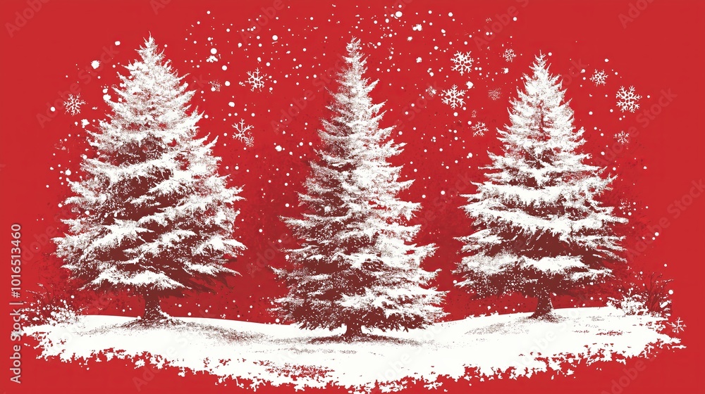 Christmas trees in the snow on a red background, vector illustration design. Christmas trees in the snow on a red background, vector illustration design.