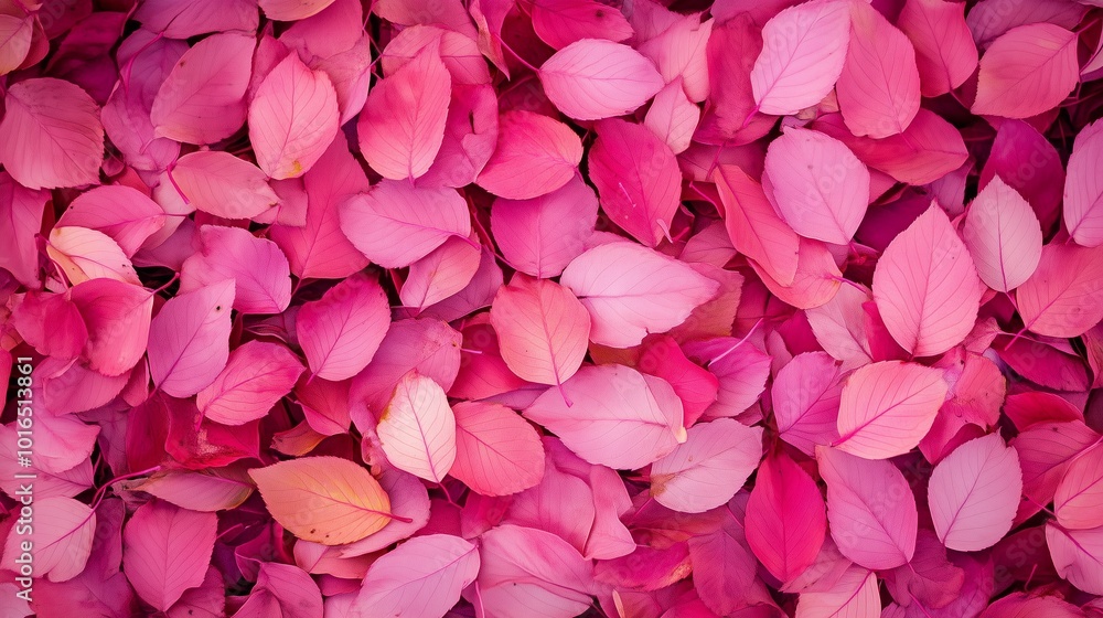 Fototapeta premium Hot pink fall leaves covering the ground.