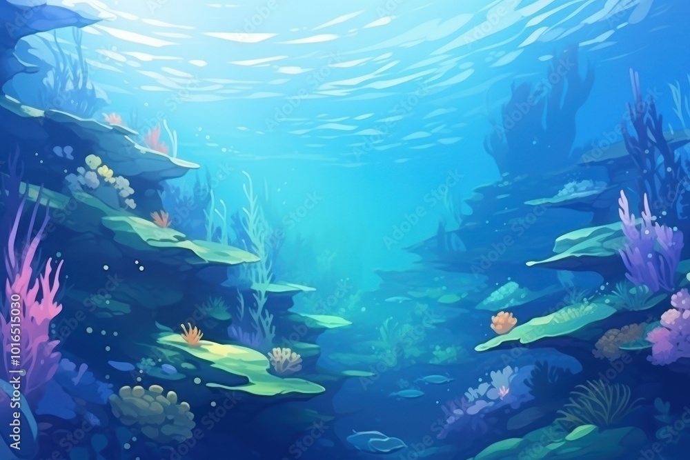 Obraz premium Illustration underwater ocean landscape backgrounds aquarium outdoors.