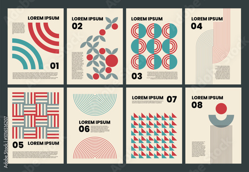 A collection of postmodern artworks featuring bold geometric shapes, ideal for web, print and poster