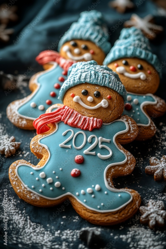 Decorated gingerbread cookies celebrating new year 2025 Decorated gingerbread cookies celebrating new year 2025