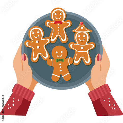 Closeup of Person Offering Gingerbread at Merry Christmas Festival.