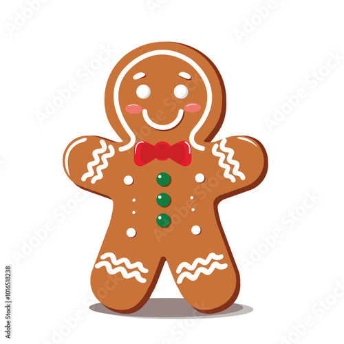 Cartoon Style Gingerbread on White Background for Merry Christmas Festival.