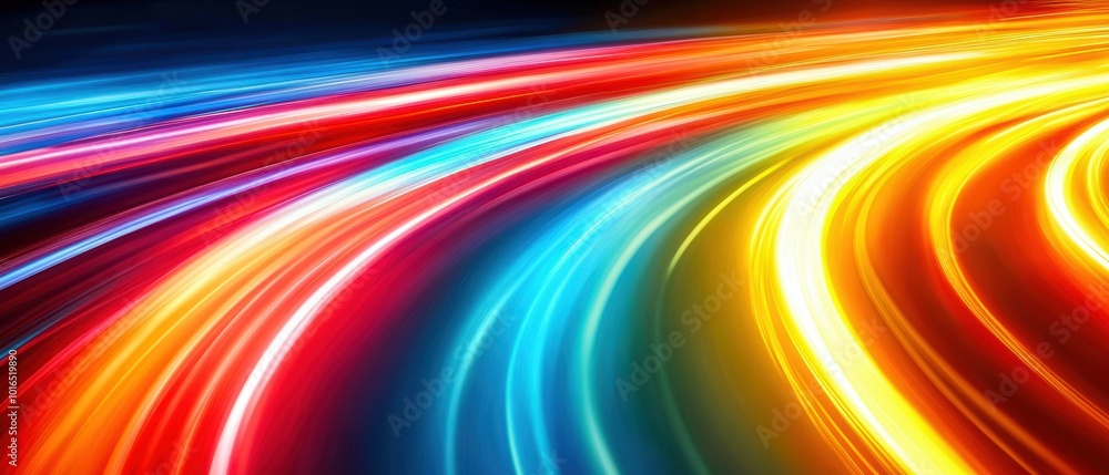 Obraz premium Colorful light trails in vibrant hues creating a dynamic visual effect.