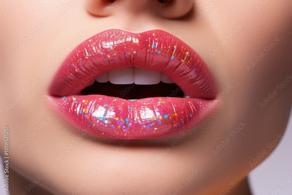 Fototapeta premium Red glittered woman lips, close-up photo. .
