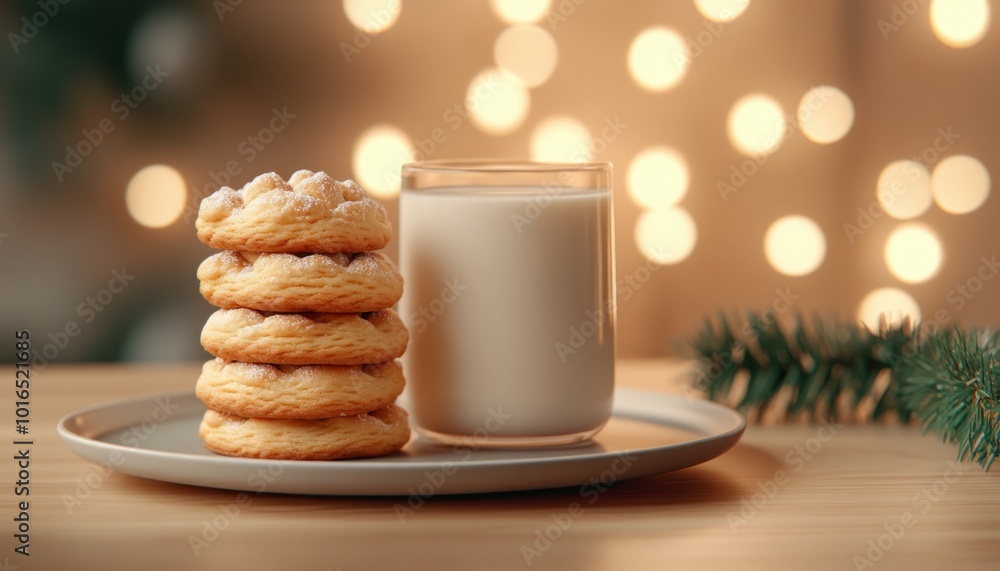 Delicious Christmas Cookies and Milk on a Festive Table, Ready for Santa's Visit, Holiday Treats and Traditions Delicious Christmas Cookies and Milk on a Festive Table, Ready for Santa's Visit, Holiday Treats and Traditions