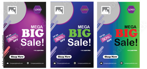 Drive sales with this vibrant web banner featuring bold '50% Off' offers. Perfect for e-commerce and promotions, its eye-catching design ensures your discounts stand out and attract customers.