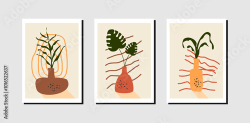 Set print art wall decor flowers and vase