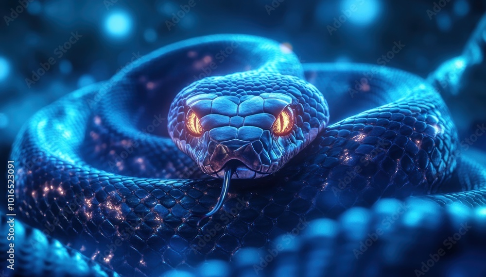 Fototapeta premium Nocturnal Snake Glowing in Moonlight, A Mystical Creature of the Night with Shimmering Scales Snake Photography Reptile Photography Wildlife Photography