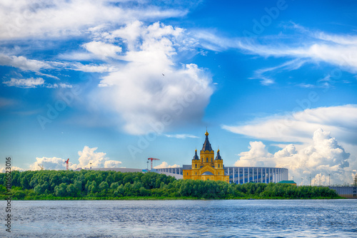 Alexander Nevsky Cathedral and the stadium in Nizhny Novgorod, Russia photo