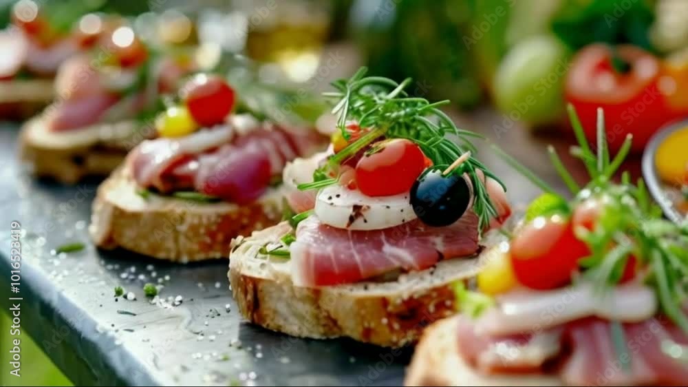 A meat, fish, vegetable canapés on a festive wedding table outdoor
hd 4k video clip A meat, fish, vegetable canapés on a festive wedding table outdoor
hd 4k video clip