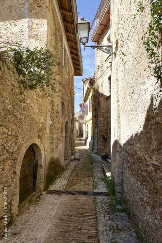 A street between the old houses of Casalvieri in Lazio, Italy.