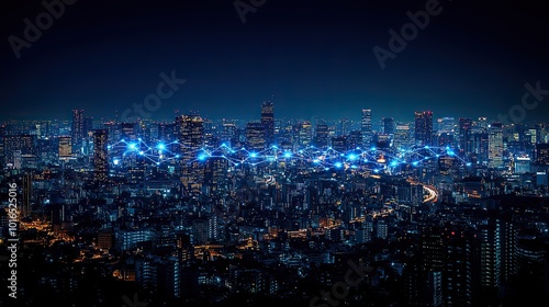 Wallpaper Mural global media link overlaying a bustling urban cityscape symbolizing the advanced 5g network connectivity and highspeed internet that powers modern business and communication.create by F.a Torontodigital.ca
