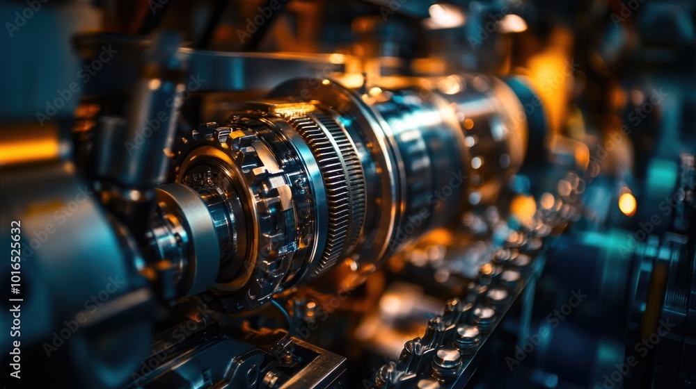 A detailed view of mechanical gears in a machine. A detailed view of mechanical gears in a machine.