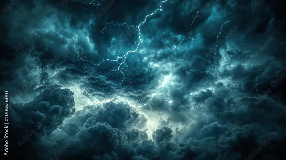 Dramatic stormy sky illuminated by lightning amidst dark, swirling clouds. Dramatic stormy sky illuminated by lightning amidst dark, swirling clouds.