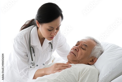 Medical professional examines a patient in a hospital setting.