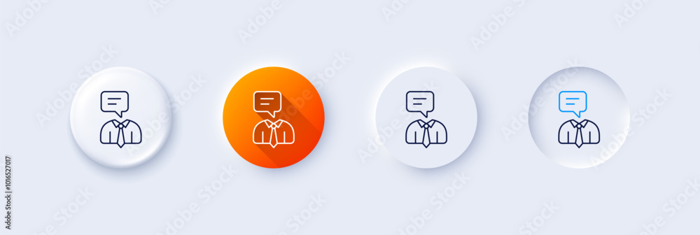 Human talking line icon. Neumorphic, Orange gradient, 3d pin buttons. Conversation sign. Communication speech bubble symbol. Line icons. Neumorphic buttons with outline signs. Vector Human talking line icon. Neumorphic, Orange gradient, 3d pin buttons. Conversation sign. Communication speech bubble symbol. Line icons. Neumorphic buttons with outline signs. Vector