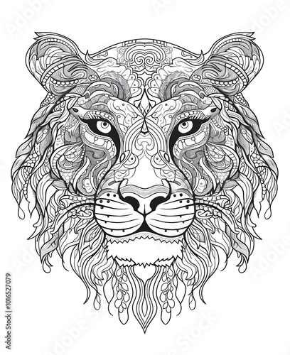 Intricate Mandala Tiger Line Art Illustration photo