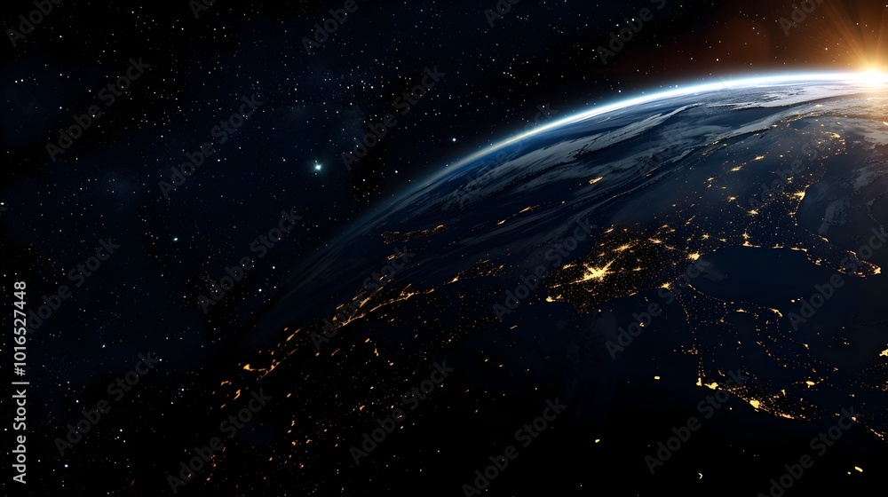 Darkened Earth from Space as Lights Flicker Out World Ending Concept with Copy Space Darkened Earth from Space as Lights Flicker Out World Ending Concept with Copy Space