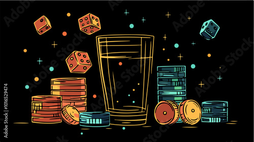 Illustration of gambling chips. Casino concept. Poker.