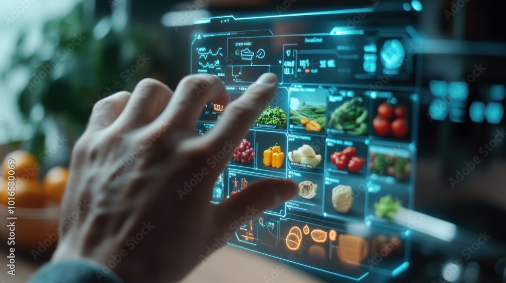 Interactive kitchen screen with vegetable interface tech Interactive kitchen screen with vegetable interface tech
