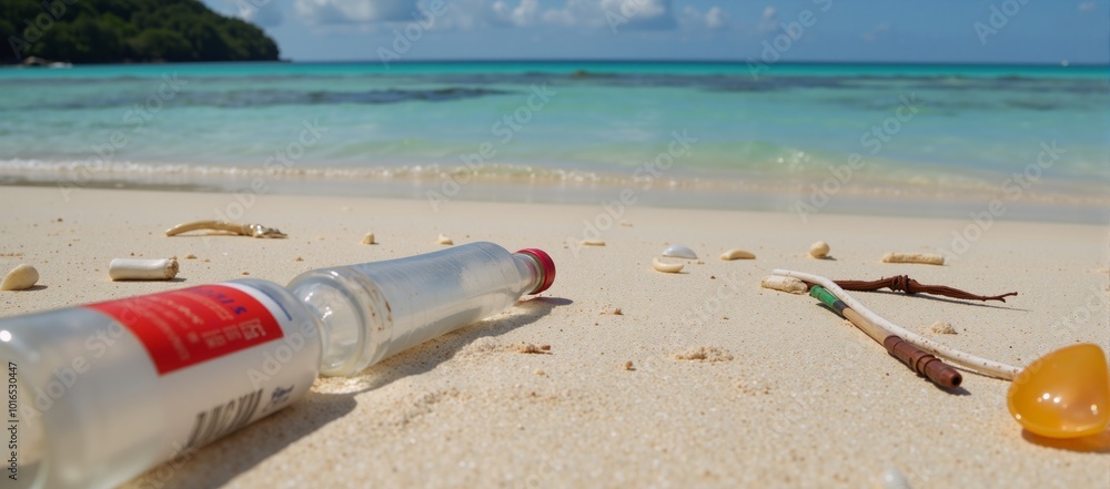 Plastic pollution on a Thai islands beach Plastic pollution on a Thai islands beach