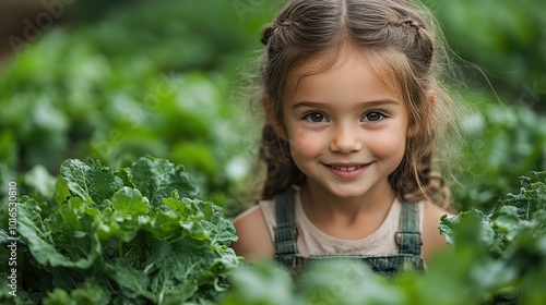 happy little girl,mother working outdoors at community farm.create by F.a