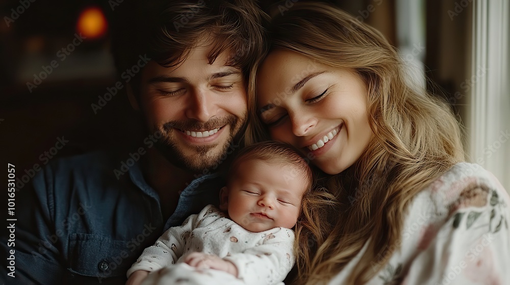 happy parents cuddling,their newborn baby.stock image happy parents cuddling,their newborn baby.stock image
