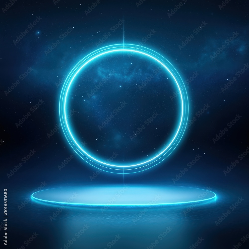 Fototapeta premium Futuristic Neon Circle with a Glowing Platform