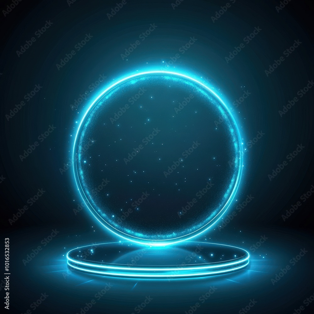 Fototapeta premium Abstract Glowing Blue Circle with Platform.
