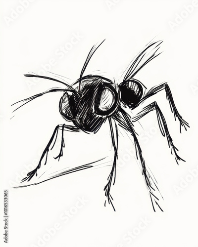 Minimalistic stick figure drawing of an ant in black ink, showcasing artistic simplicity and natural beauty photo