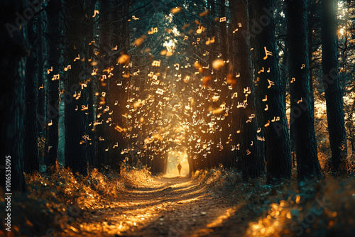 Magical Forest Path with Glowing Butterflies