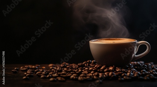 brewed coffee surrounded by roasted coffee beans