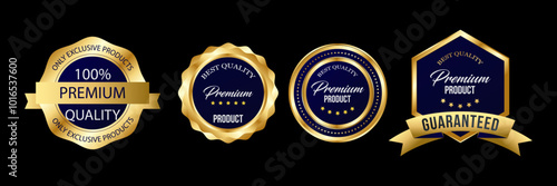 Premium Quality Guarantee Badges with Gold and Navy Blue Design

