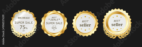 Elegant Gold and White Sale Badges for Promotions and Best Sellers

 photo