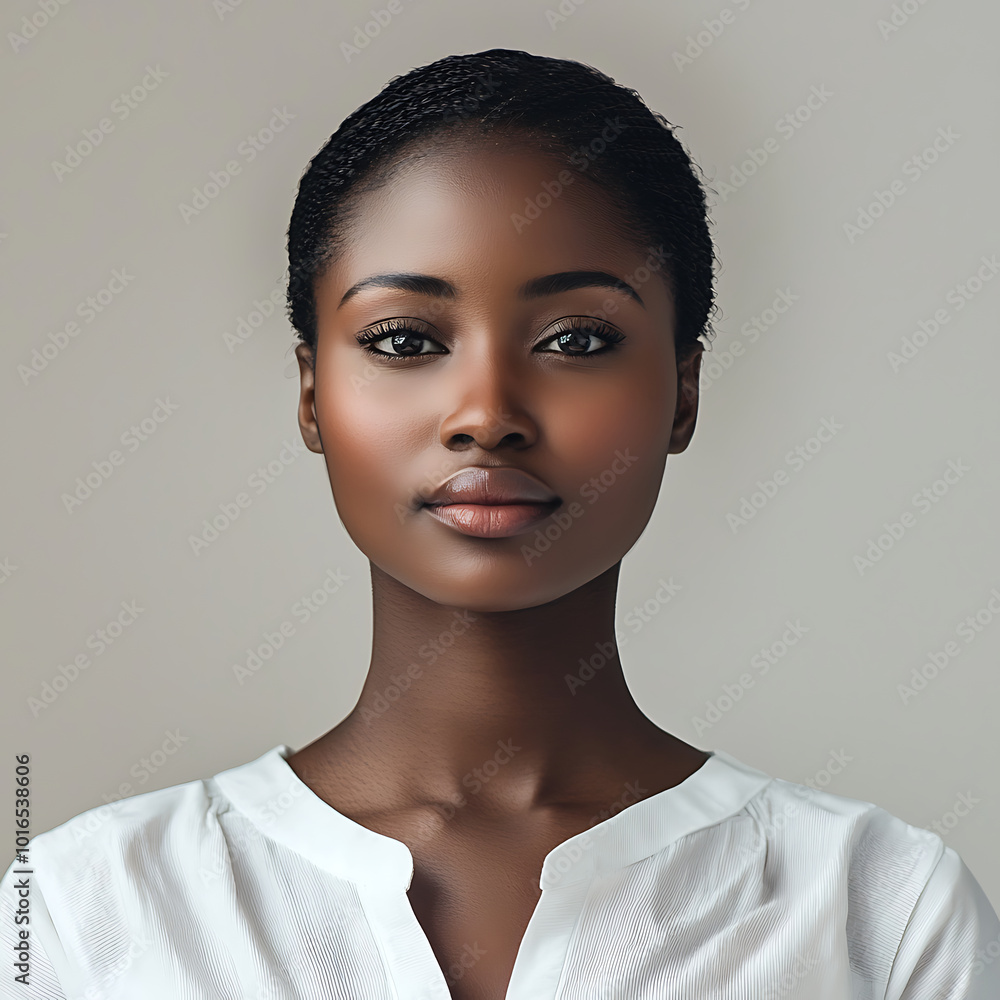 A stunning portrait of an African woman with a graceful and professional appearance against a neutral background. A stunning portrait of an African woman with a graceful and professional appearance against a neutral background.