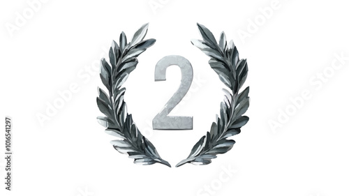 Number 2 icon,Laurel wreath,Achievement, silver wreath, second place,Award symbol,Minimalistic, Recognition badge,Excellence symbol