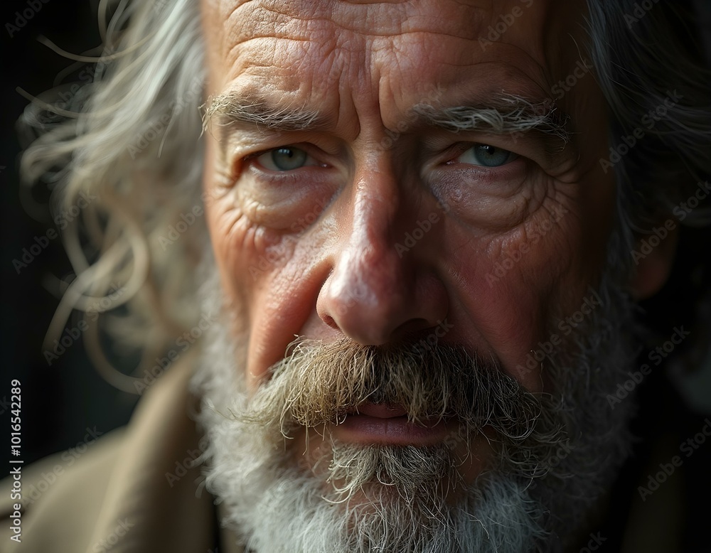 A close-up portrait of an elderly man with deep, expressive eyes. His weathered face and bushy beard convey a sense of wisdom and experience, capturing the intricate details of age and life’s journey. A close-up portrait of an elderly man with deep, expressive eyes. His weathered face and bushy beard convey a sense of wisdom and experience, capturing the intricate details of age and life’s journey.