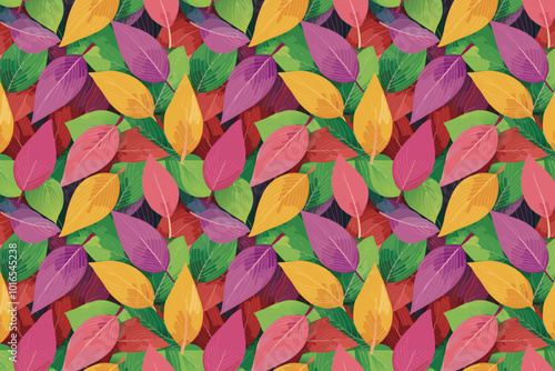 seamless pattern with colorful Amaranth leaves on dark background, vector illustration