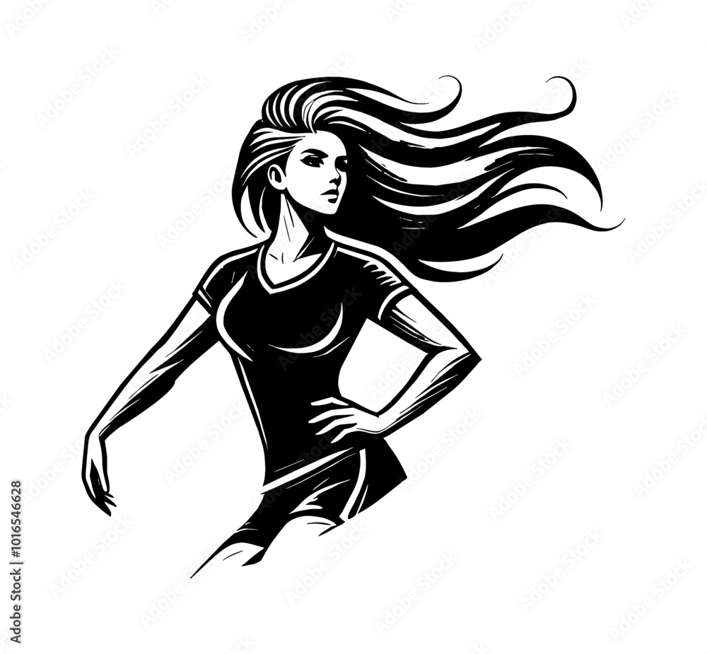 Fototapeta premium woman soccer engraving black and white outline