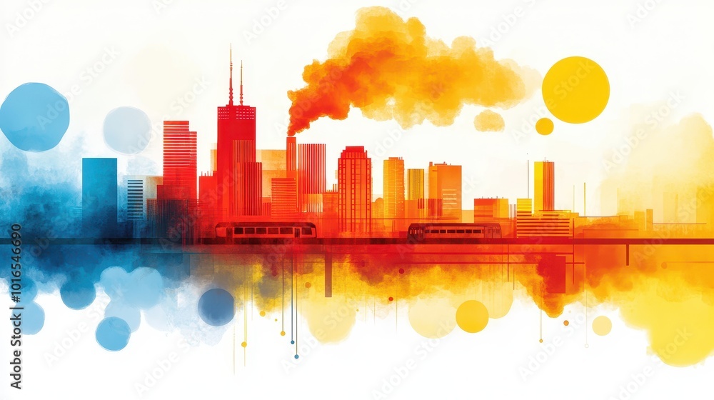 Fototapeta premium Vibrant City Emission Reduction Illustration