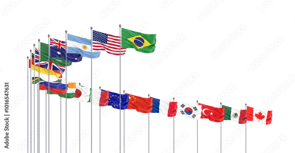 G20 Rio de Janeiro summit, November 2024, Brazil. Isolated on white background. 3d Illustration. G20 Rio de Janeiro summit, November 2024, Brazil. Isolated on white background. 3d Illustration.