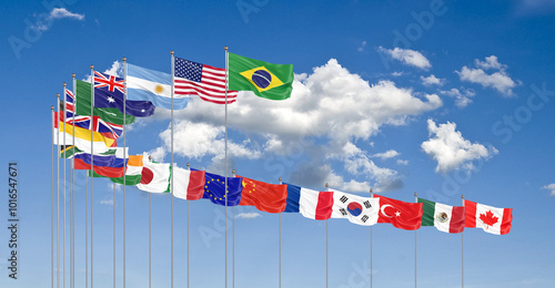 G20 Rio de Janeiro summit, November 2024, Brazil. Cloud background. 3d Illustration. photo