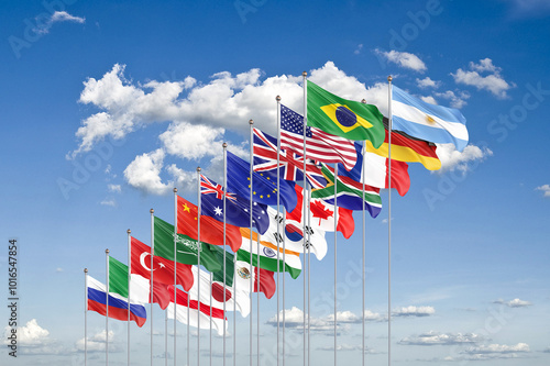 G20 Rio de Janeiro summit, November 2024, Brazil. Cloud background. 3d Illustration.