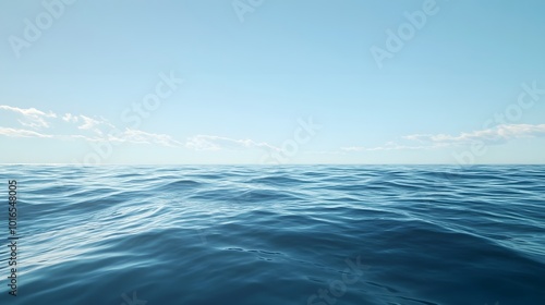 A calm ocean scene with gentle waves and a clear blue sky.