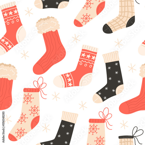 Seamless Pattern with Christmas Stockingss