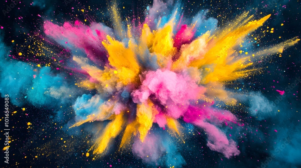 Fototapeta premium A chaotic explosion of colors, with bright streaks of yellow, pink, and blue flying outward.