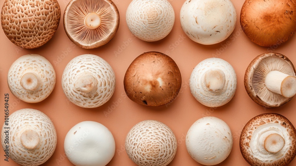 A collection of various mushrooms displayed on a soft background, showcasing their unique shapes and textures. A collection of various mushrooms displayed on a soft background, showcasing their unique shapes and textures.