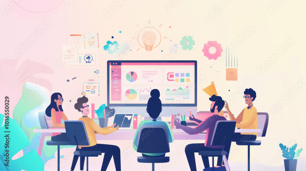 A remote team sharing success stories during a virtual meeting, using collaborative tools to document achievements and set future goals. A remote team sharing success stories during a virtual meeting, using collaborative tools to document achievements and set future goals.