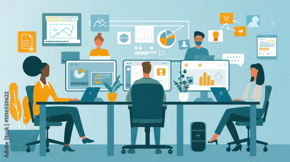 A remote team using digital workspace transformation to streamline workflows, with virtual collaboration tools and cloud-based project management. A remote team using digital workspace transformation to streamline workflows, with virtual collaboration tools and cloud-based project management.